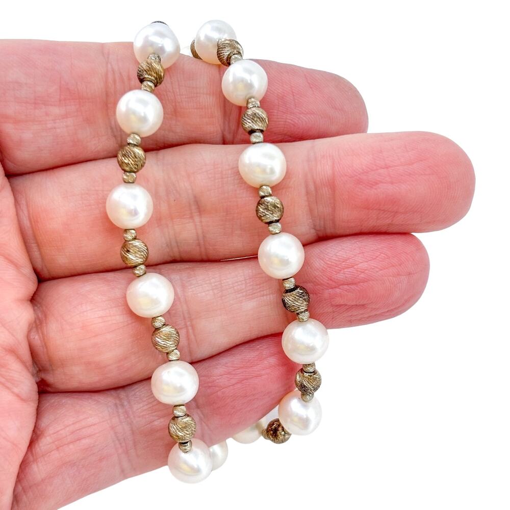 Vintage Sterling Silver 925 White Pearl Beaded Necklace 18"